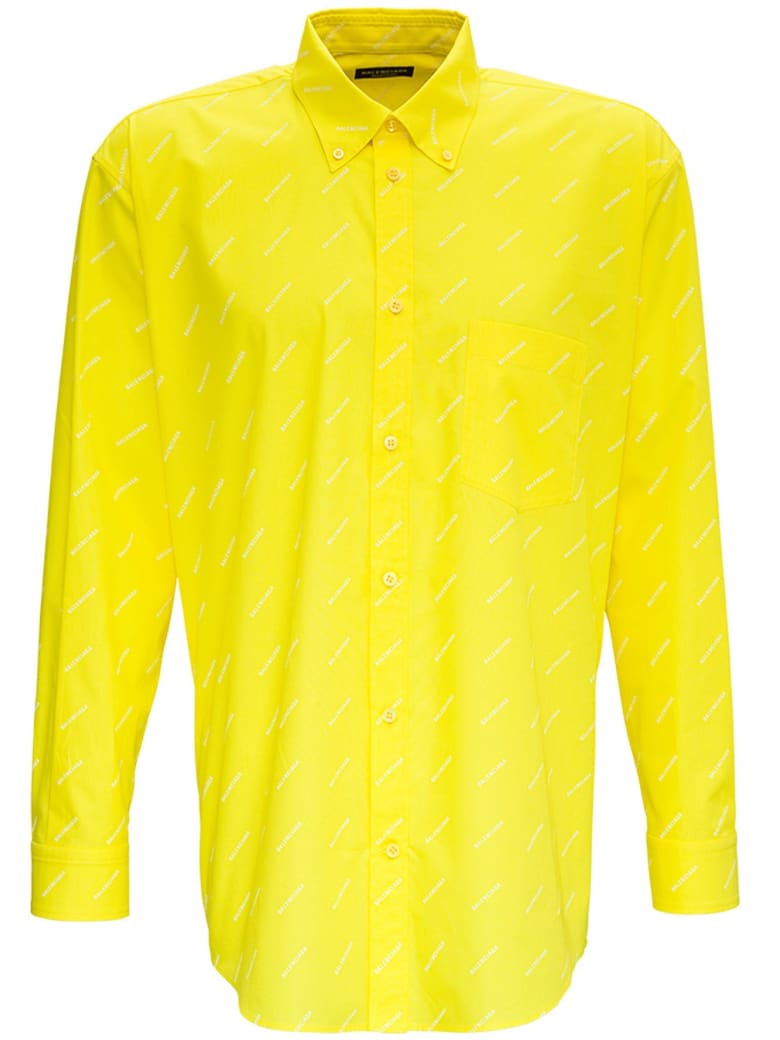 Balenciaga Yellow Cotton Shirt With Allover Logo Print - Yellow