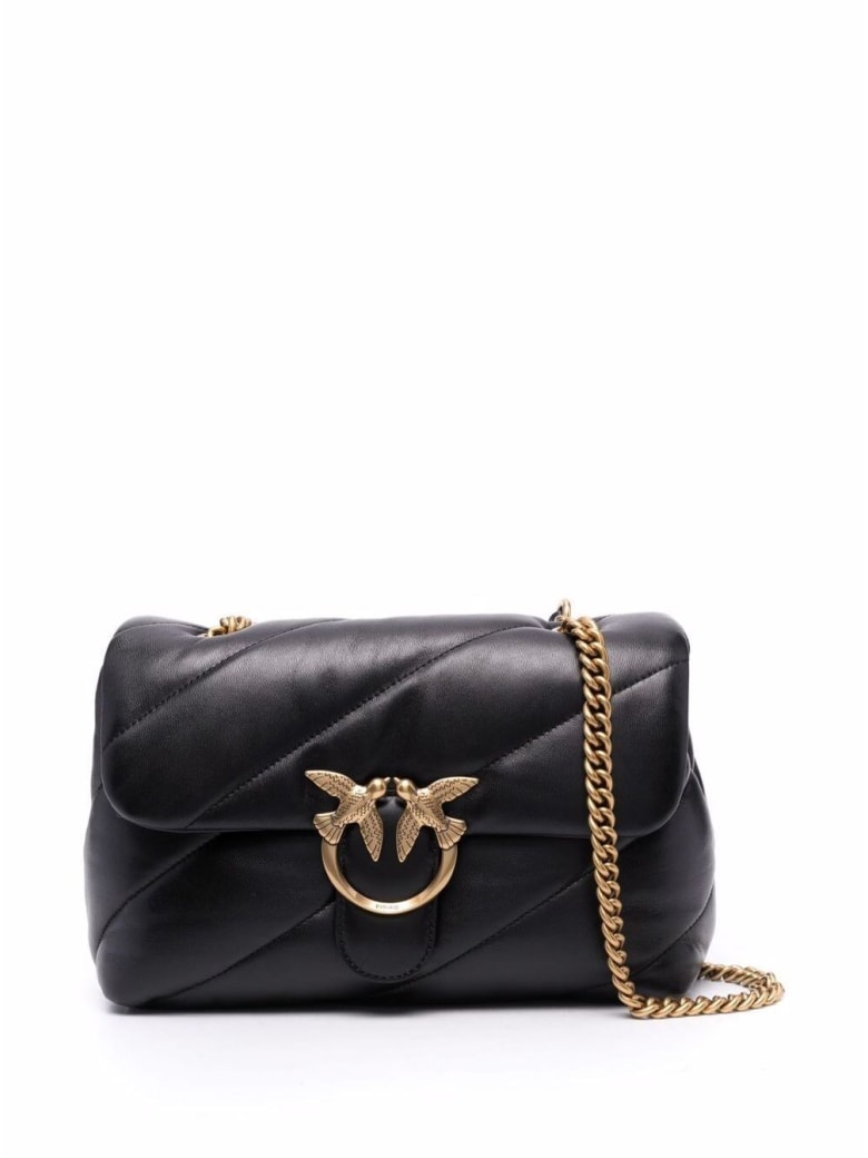 Pinko Love Crossbody Bag In Black Leather - Black
