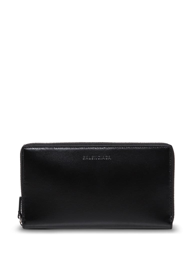 Balenciaga Essential Black Leather Wallet With Logo - Black