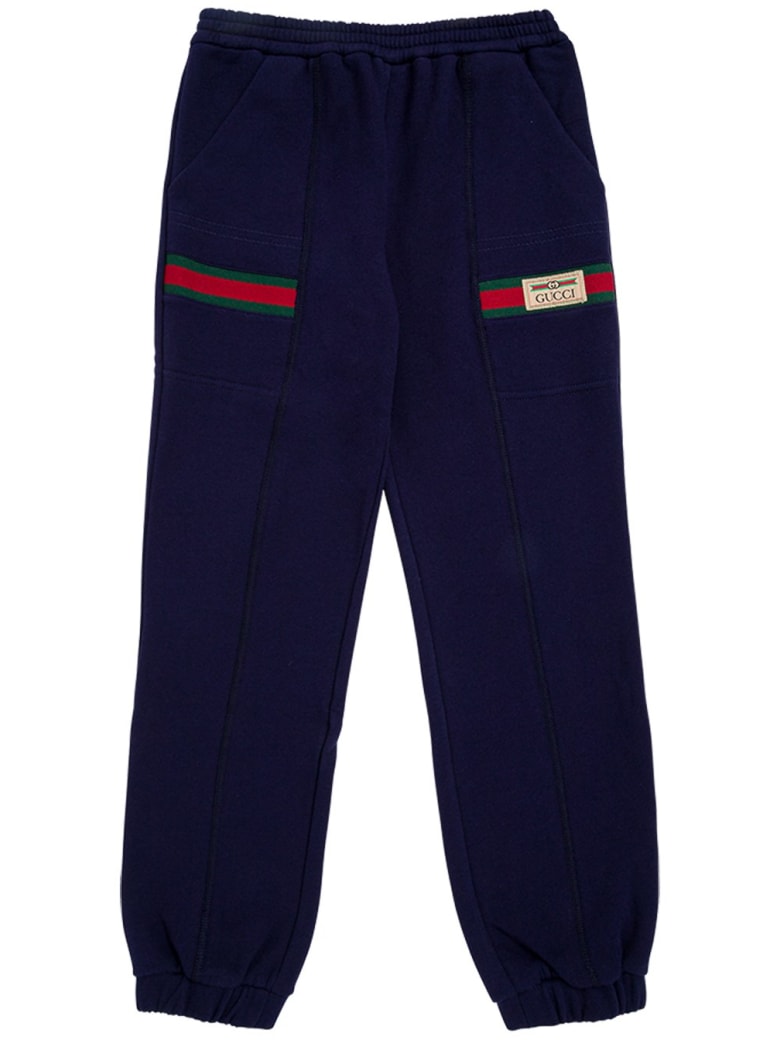 Gucci Blue Cotton Jogger With Web Details - Blu