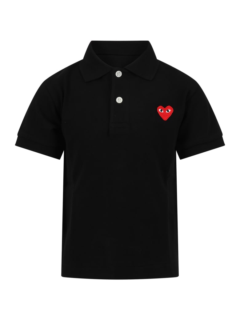Comme des Garçons Play Black Polo T-shirt For Kids With Logo - Black