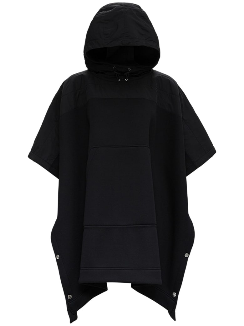 Moncler Hooded Cape In Black Modal - Black