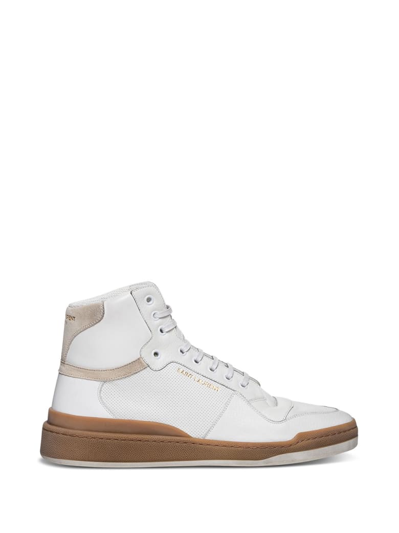 Saint Laurent Sl24 Mid-top Sneakers In Leather And Suede - White