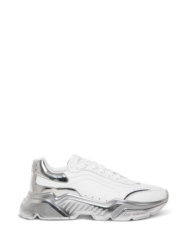 Dolce & Gabbana Leather Sneakers With Laminated Sole - White