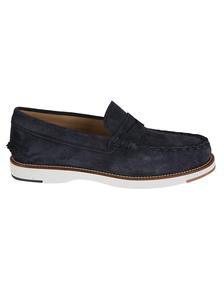 Tod's Exposed Stitching Logo Stamp Loafers - Blue