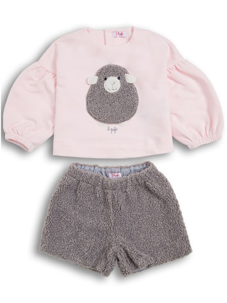 Il Gufo Pink And Grey Cotton Coordinated Suit - Multicolor