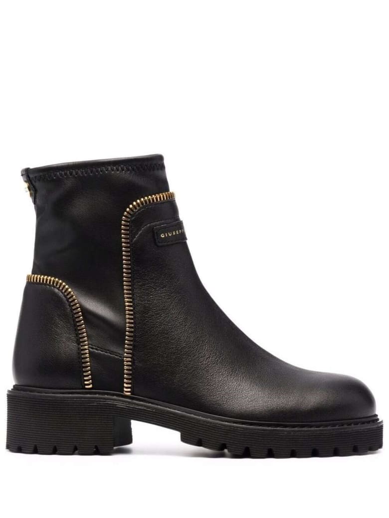 Giuseppe Zanotti Black Leather Ankle Boots With Logo - Black