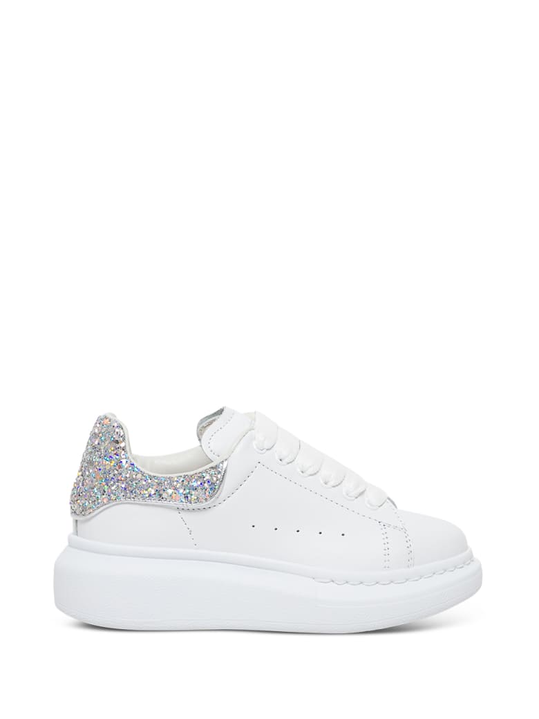 Alexander McQueen Oversize Leather Sneakers With Glitter Inserts - White