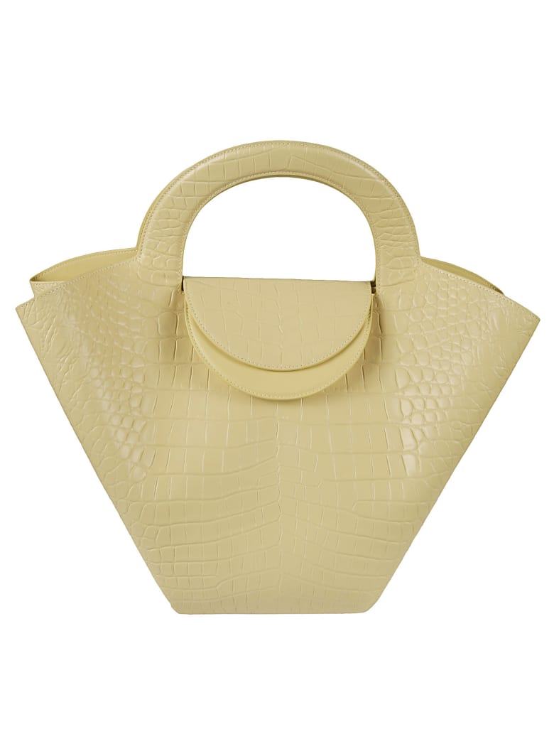 Bottega Veneta Croco Embossed Plain Tote - Vanilla