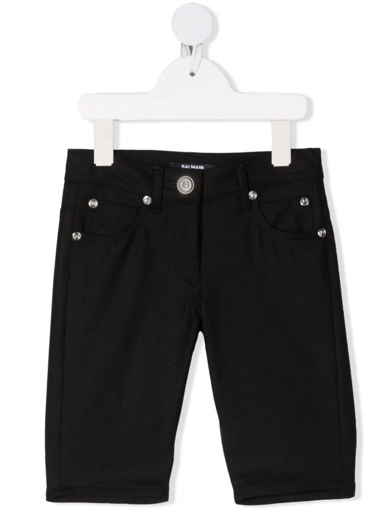 Balmain Kids Bermuda In Black Virgin Wool