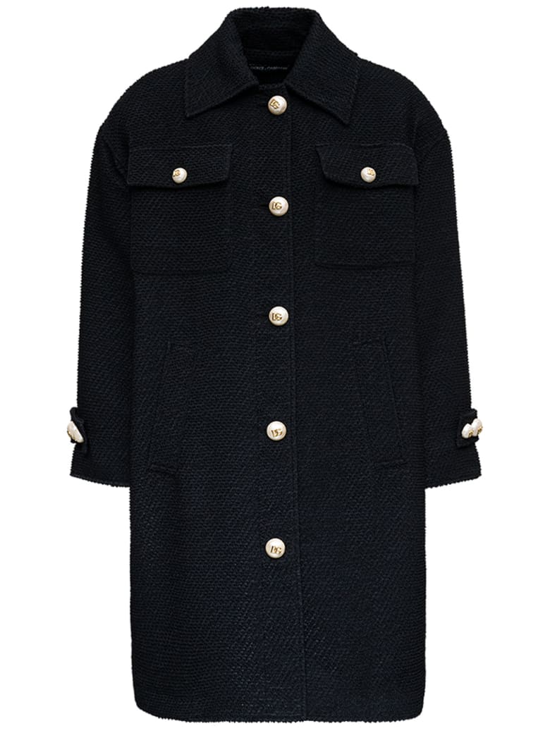 Dolce & Gabbana Black Bouclè Wool Coat - Black
