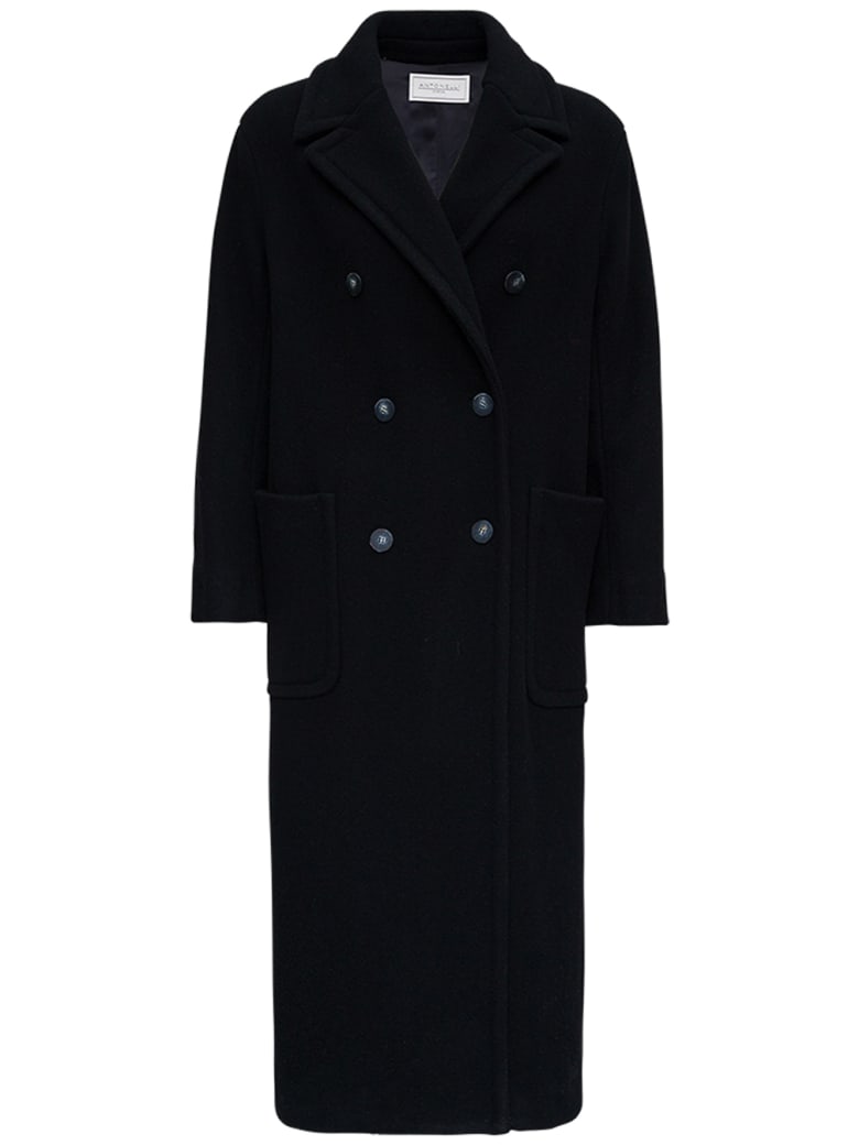 Antonelli Double-breasted Zeffiro Wool Blend Coat - Black