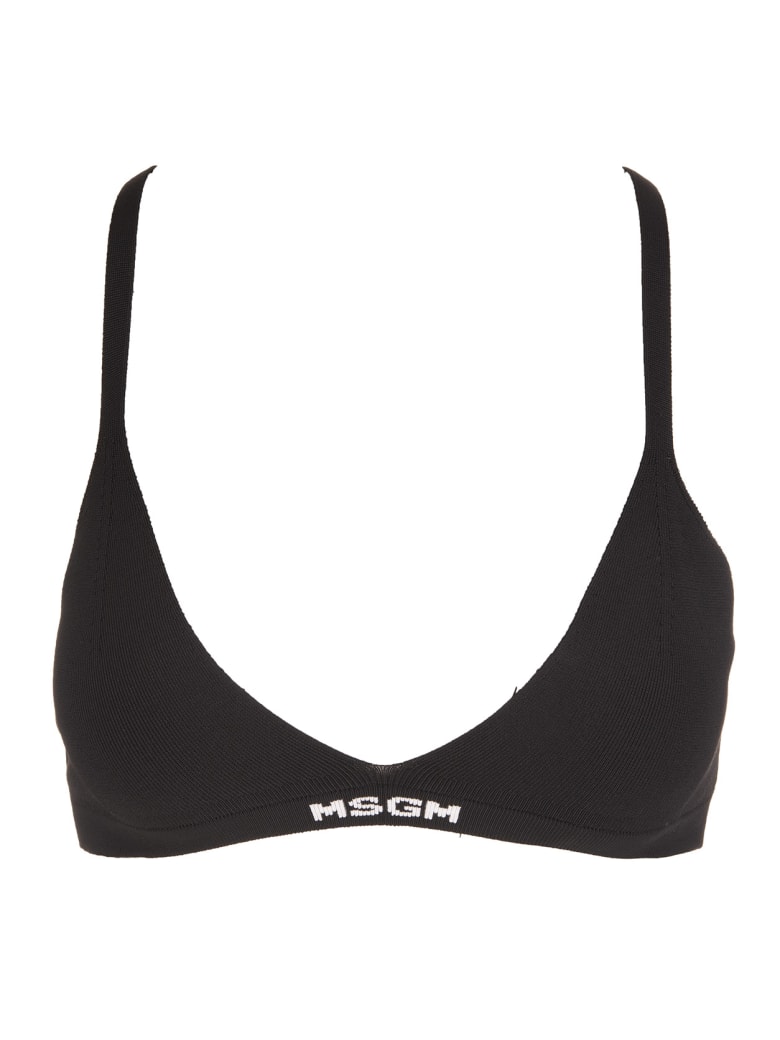 MSGM Ribbed Knit Logo-hem Bra - Nero