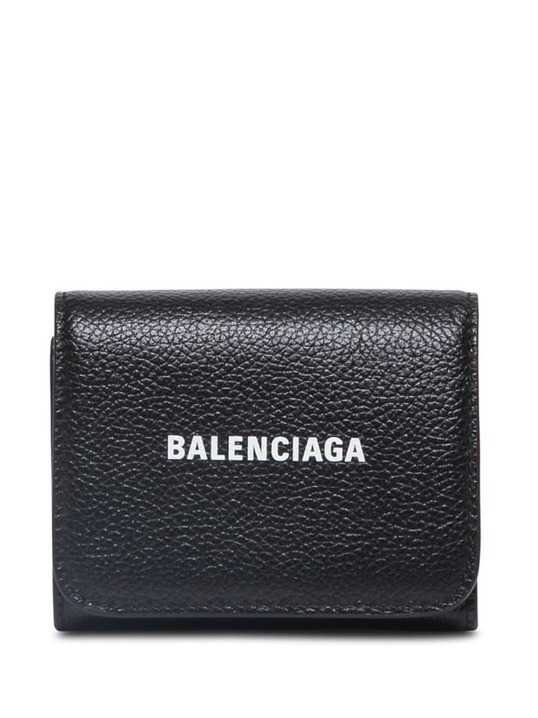 Balenciaga Black Hammered Leather Wallet With Logo - Black
