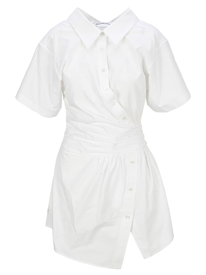 T by Alexander Wang Gathered Button Down Dress - BRIGHT WHITE