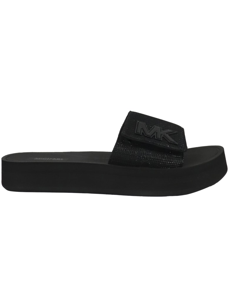 Michael Kors Platform Slide Flat Shoes - BLACK