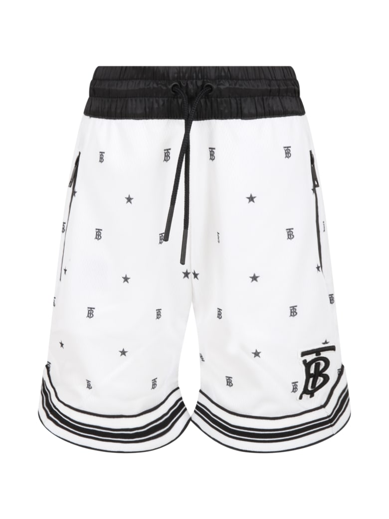 Burberry White Short For Kids With Logos - White