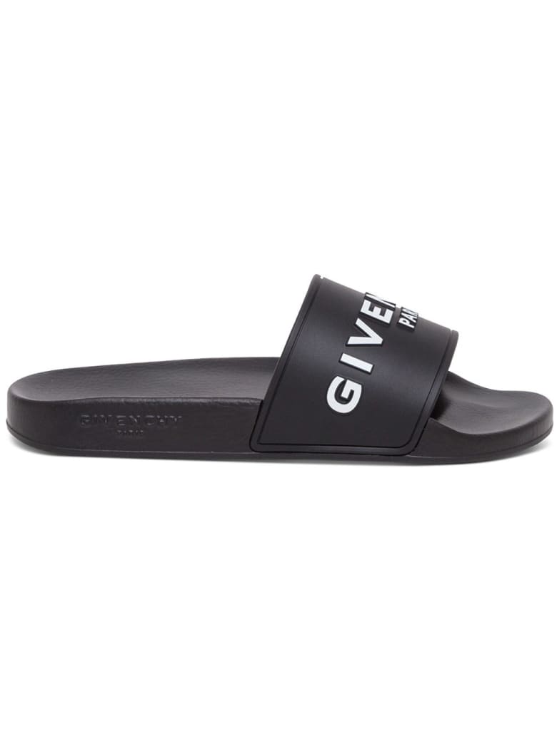 Givenchy Black Rubber Slide Sandals With Logo - Black