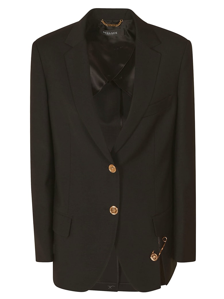 Versace Safety Pin Embellished Blazer - Black
