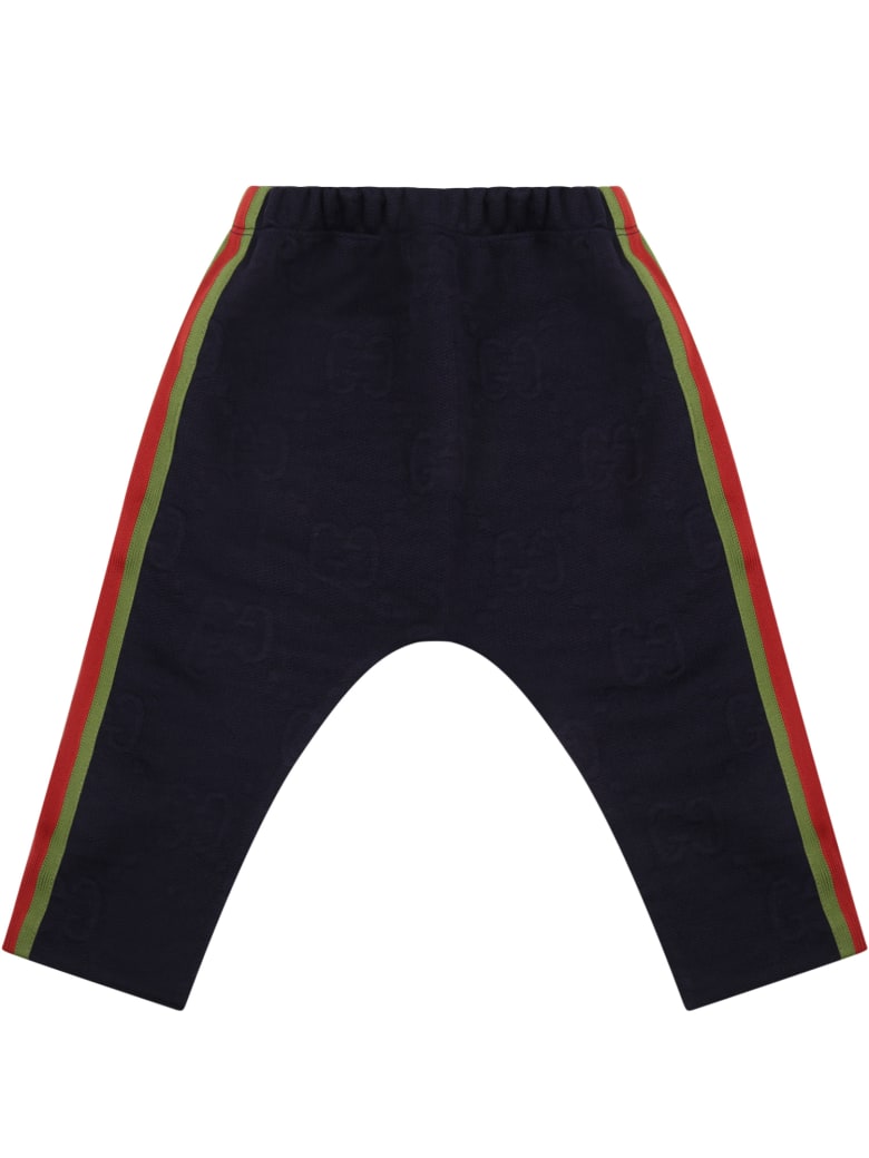 Gucci Blue Trousers For Baby Boy With Logo - Blue