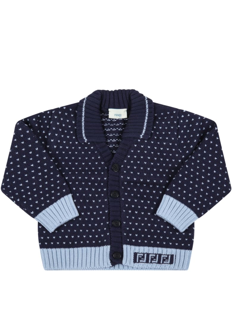 Fendi Blue Cardigan For Baby Boy With Doubles Ff - Blue