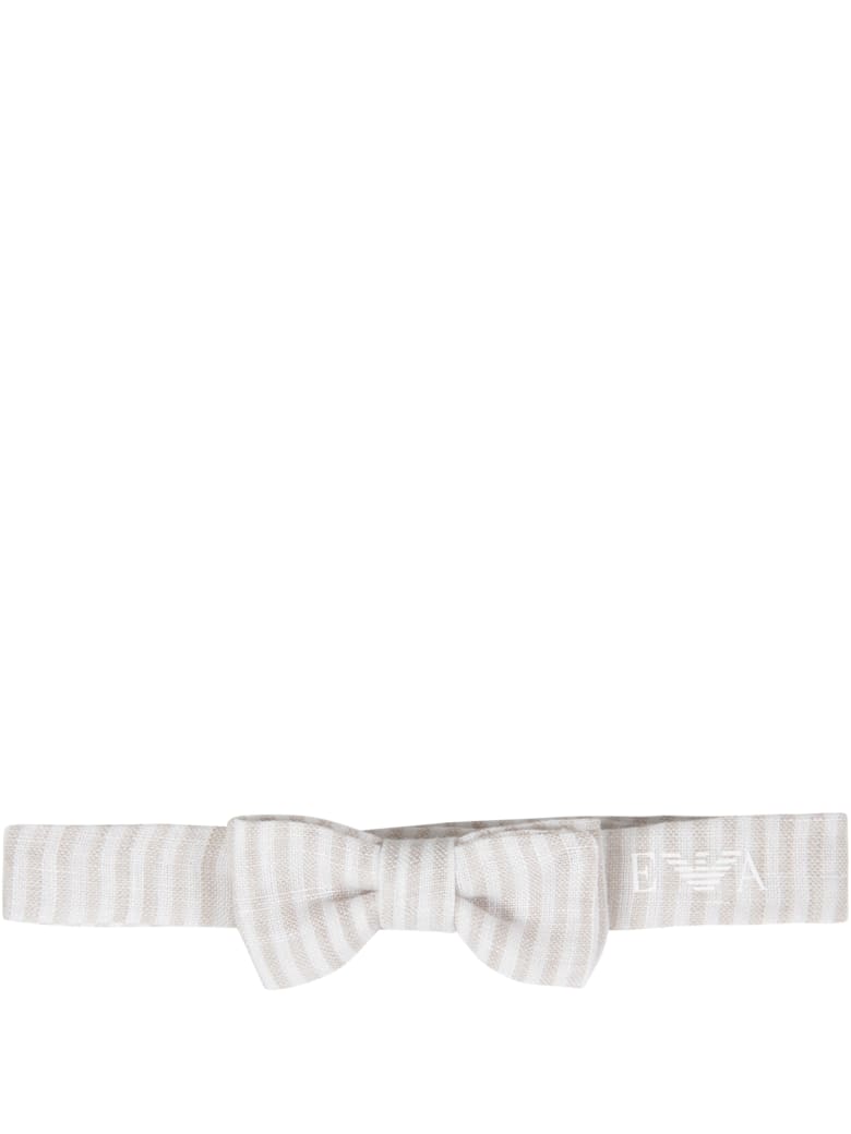 Armani Collezioni Beige And White Bow-tie For Baby Boy - Beige