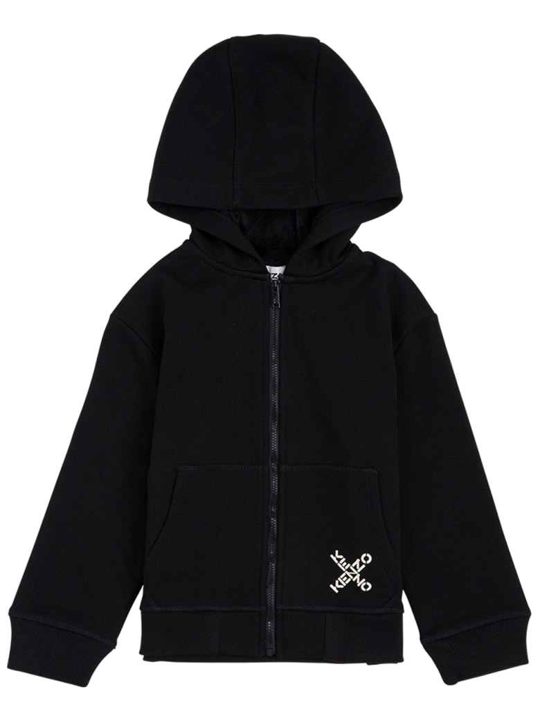 Kenzo Kids Black Cotton Hoodie With Logo Print - Black