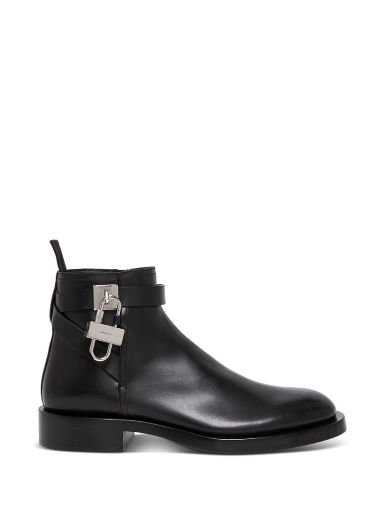 Givenchy Black Leather Boots With Lock Detail - Black
