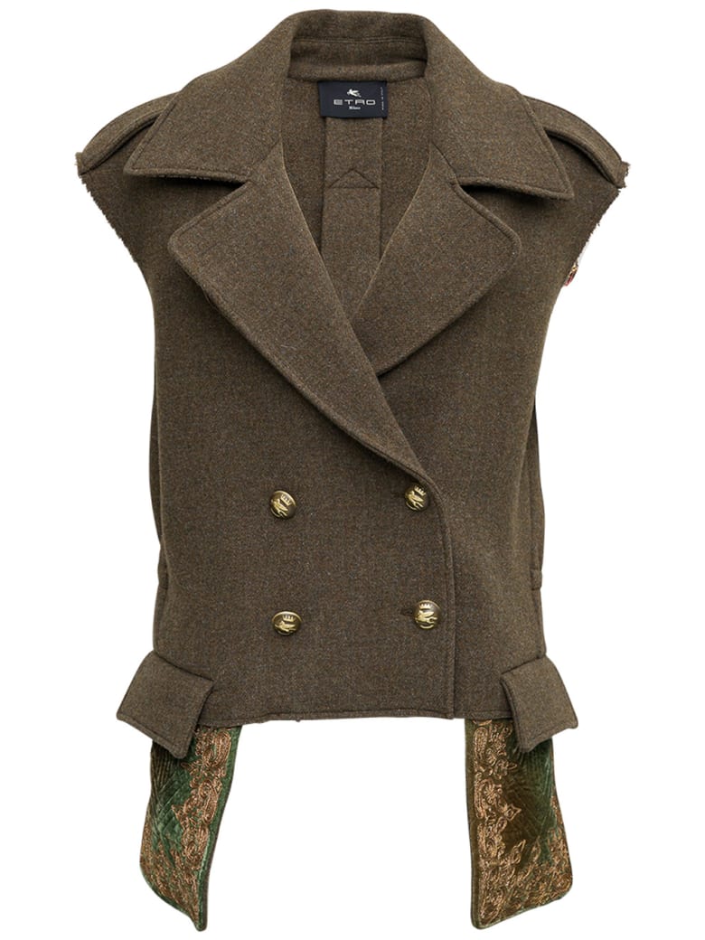 Etro Double-breasted Green Wool Vest - Green