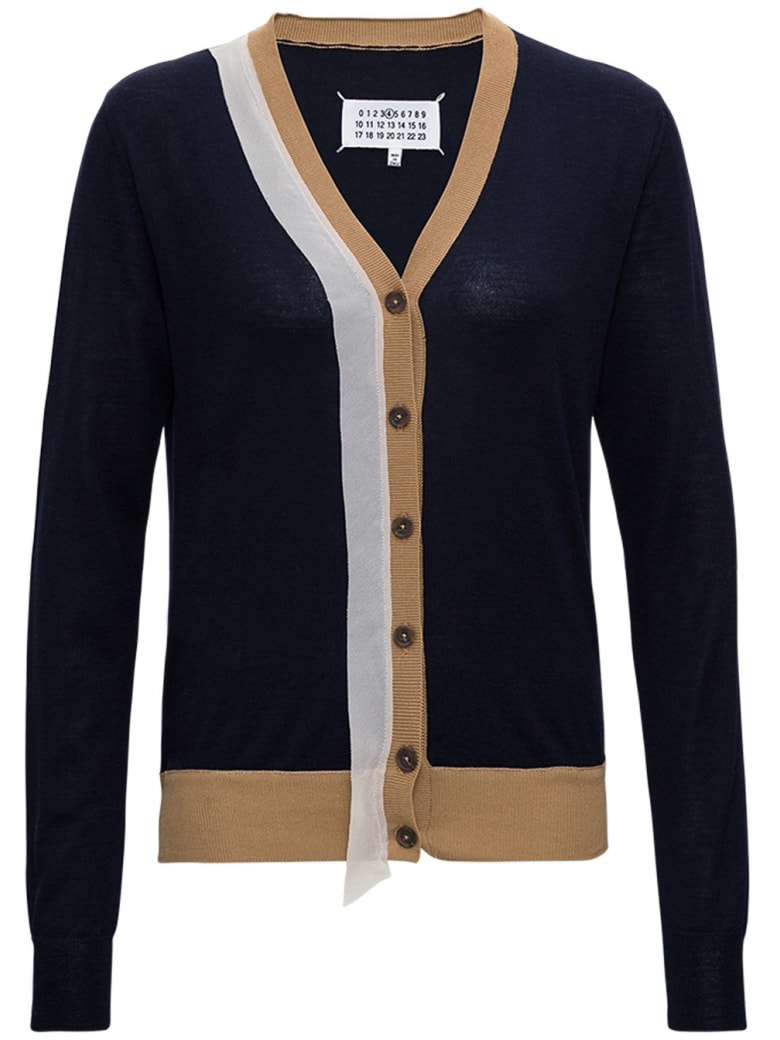 Maison Margiela Wool And Cotton Cardigan With Contrasting Profiles - Black