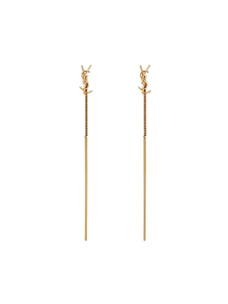 Saint Laurent Gold Brass Earrings With Logo - GOLD