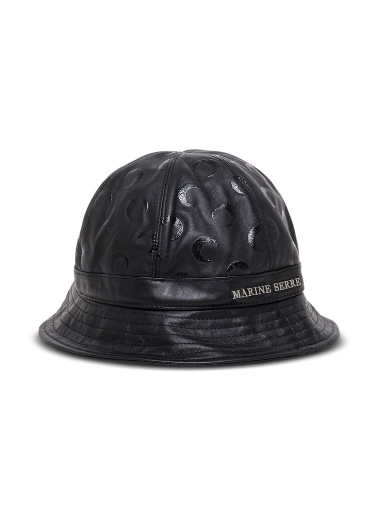 Marine Serre Moon Bucket Hat In Black Leather - Black