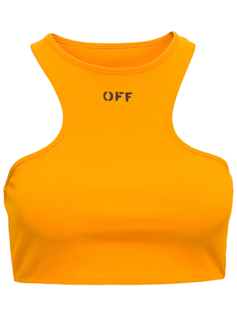 Off-White Orange Crop Top With Logo Print - Orange