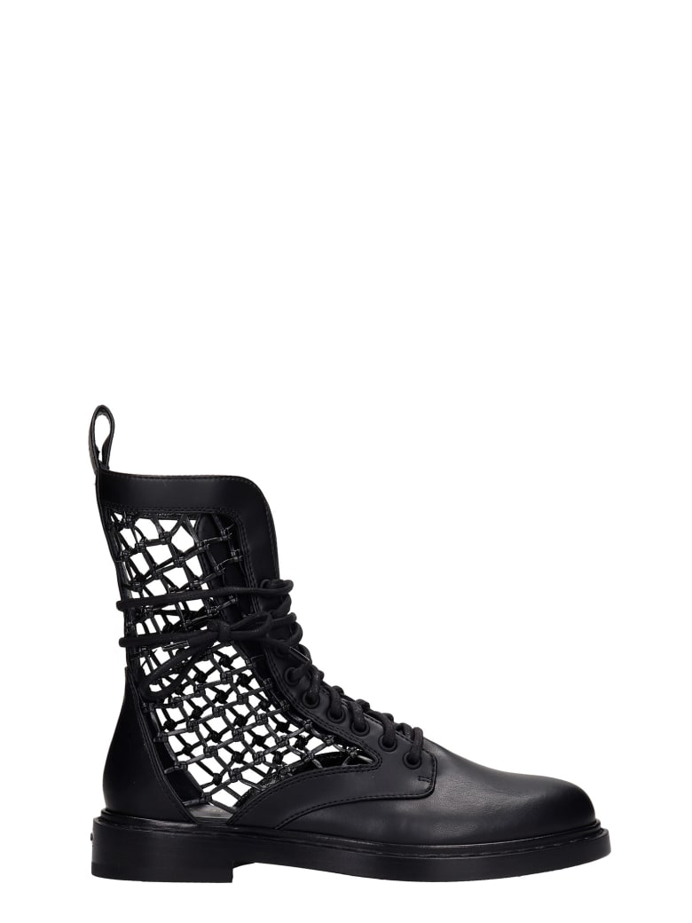 Le Silla Vanessa Combat Boots In Black Leather - black