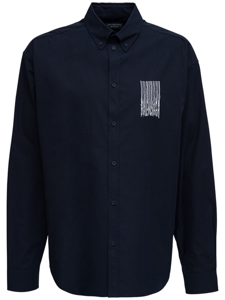 Balenciaga Black Oversize Cotton Shirt With Print - Blu