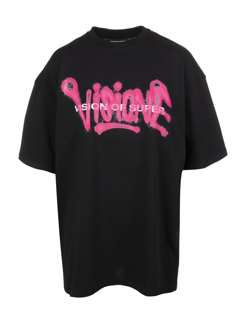 Vision of Super Black And Fuchsia "visione" Man T-shirt - Nero/viola