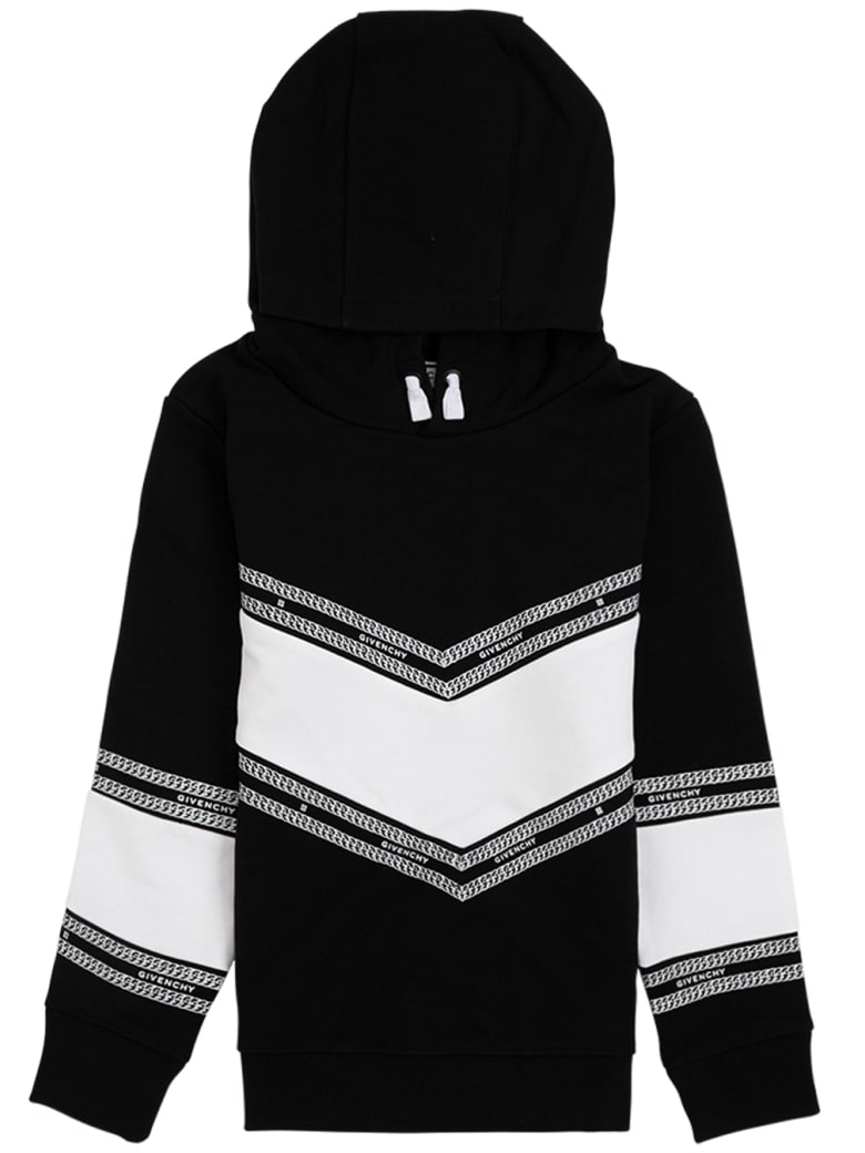 Givenchy White And Black Cotton Hoodie With Logo - Black