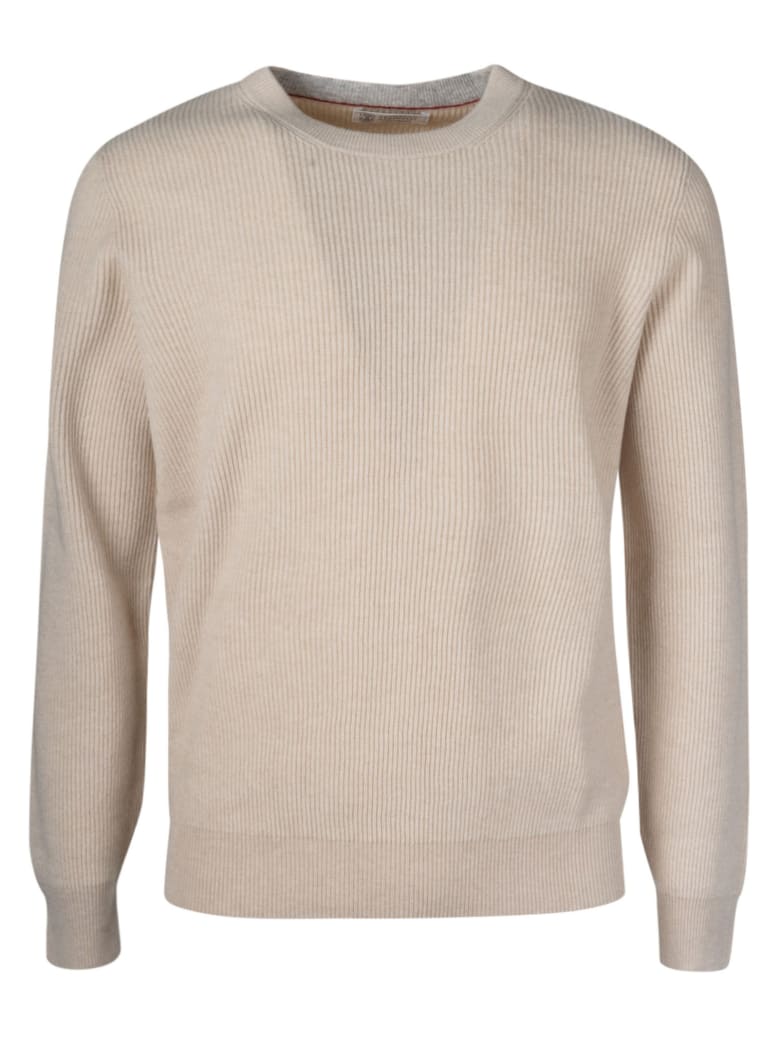 Brunello Cucinelli Ribbed Knit Plain Sweater - Beige