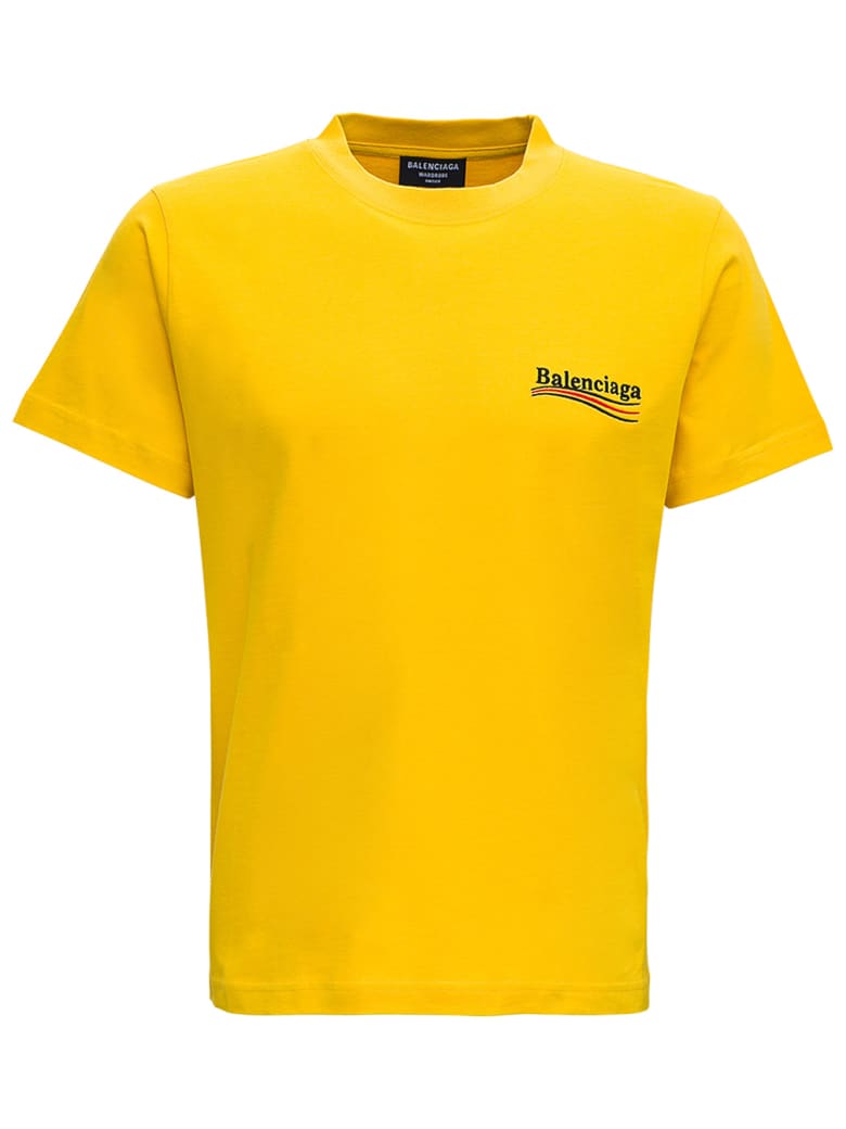Balenciaga Organic Cotton Slim-fit Yellow T-shirt With Logo - Yellow