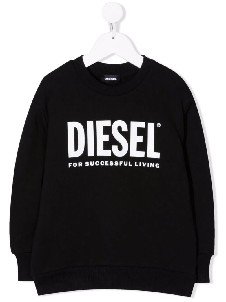 Diesel Kids Black Sweatshirt With White Oversize Logo