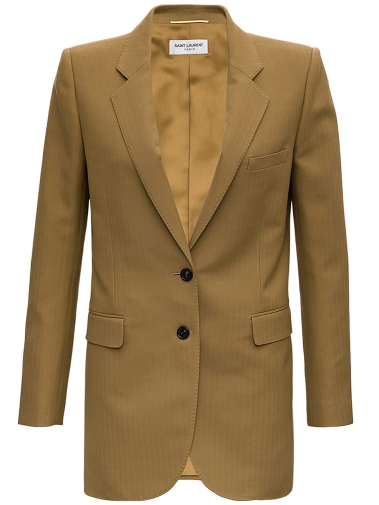 Saint Laurent Single Breasted Camel Wool Blazer - Beige