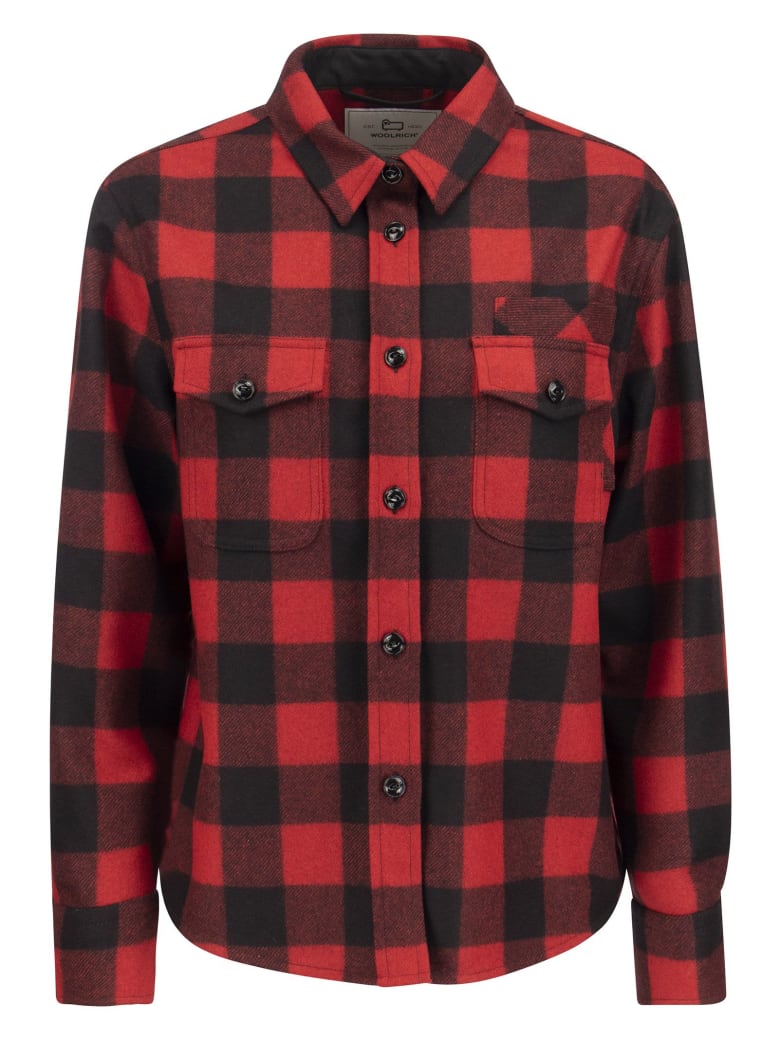 Woolrich Wool Blend Patchwork Shirt Jacket - RED AND BLACK