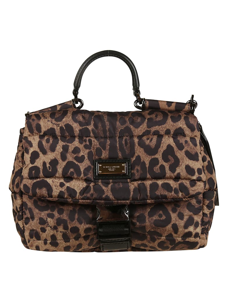 Dolce & Gabbana Buckled Front Logo Plaque Shoulder Bag - Leopard