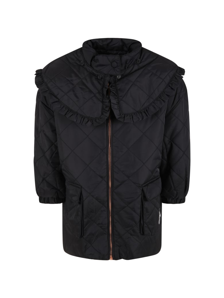 Douuod Black Jacket For Girl With Rouche And White Logo - Black
