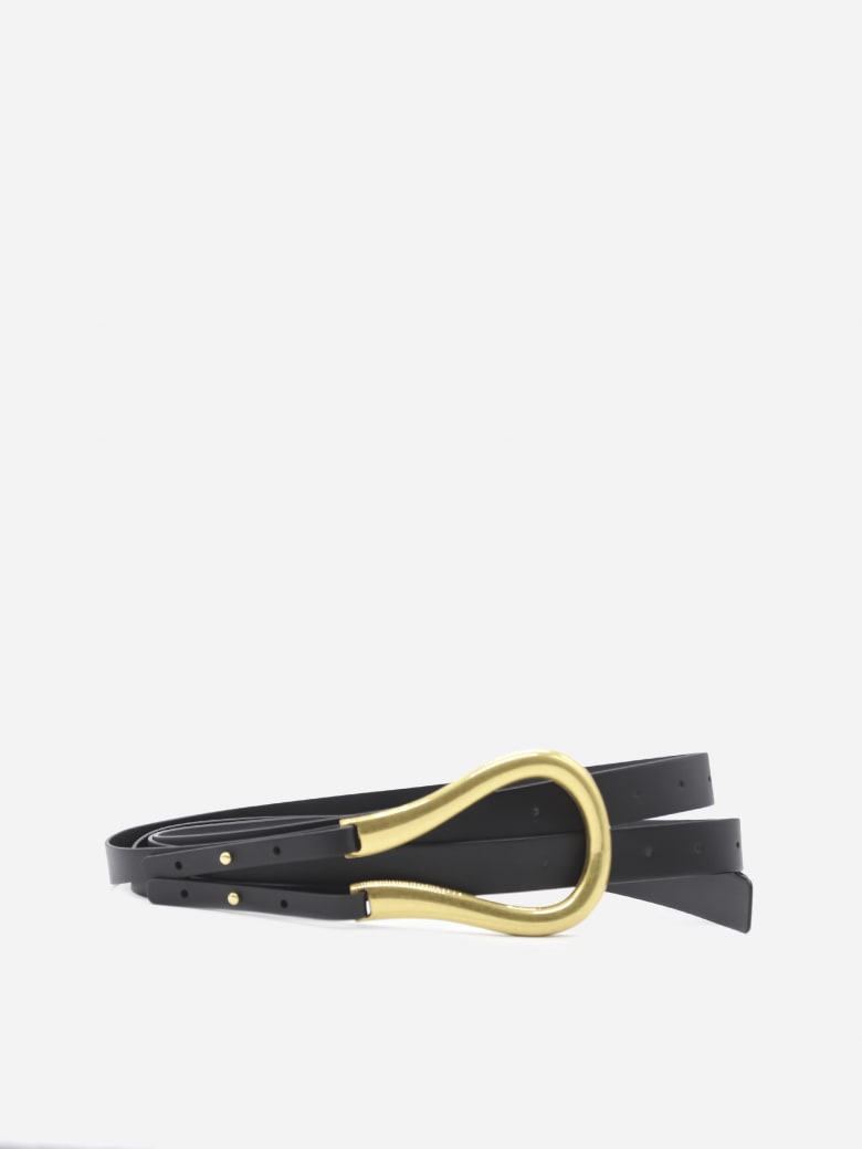 Bottega Veneta Double Leather Belt With Gold Finish Buckle - Black