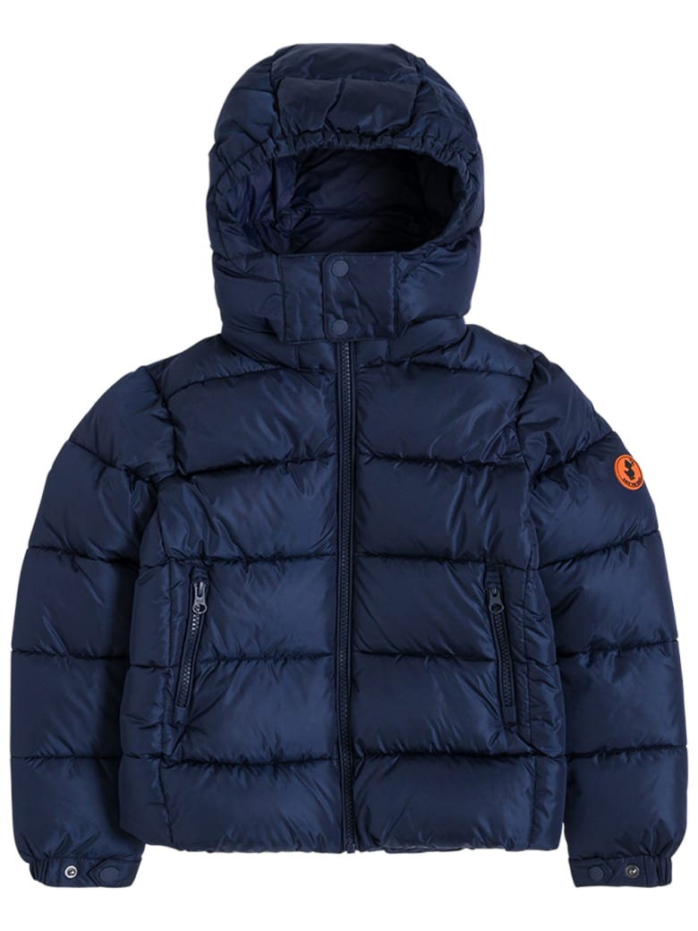 Save the Duck Ecological Blue Nylon Down Jacket With Logo - Blu