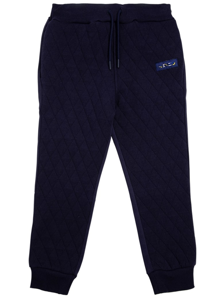 Kenzo Kids Blue Quilted Cotton Joggers With Logo - Blu