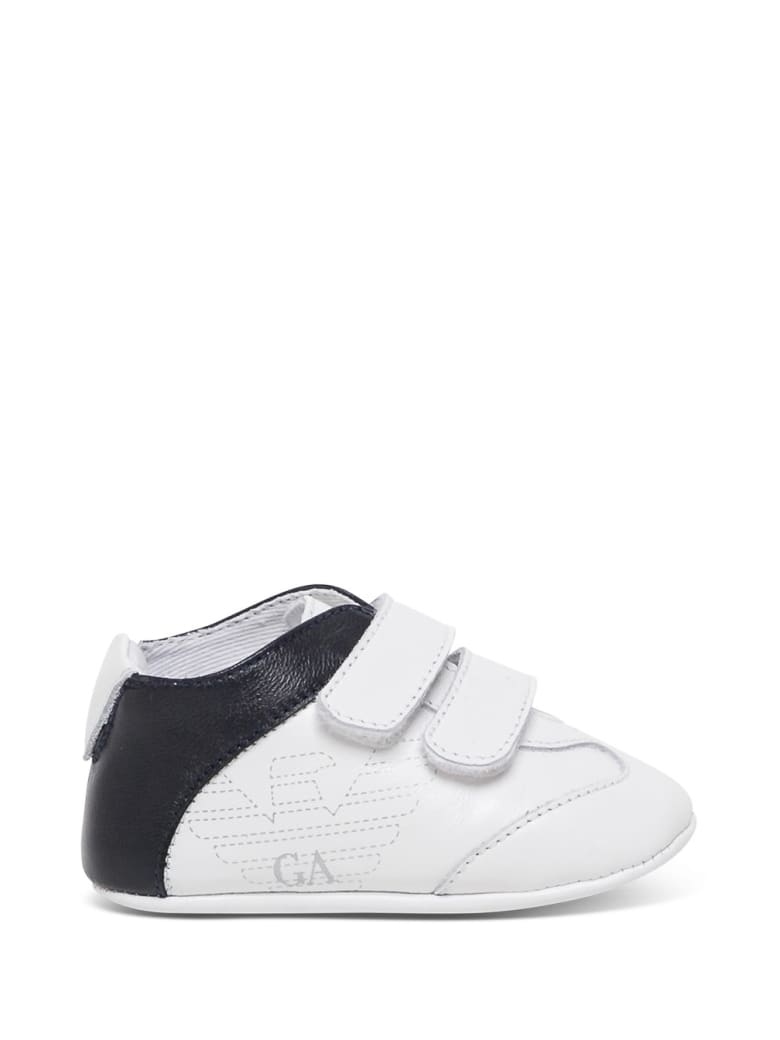 Emporio Armani Cradle Sneakers In White And Blue Leather - White