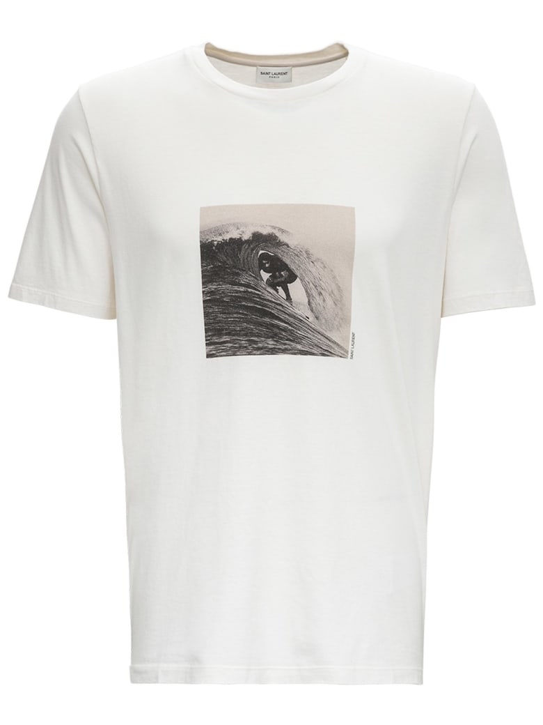 Saint Laurent Surfer Print Cotton T-shirt - Ecru