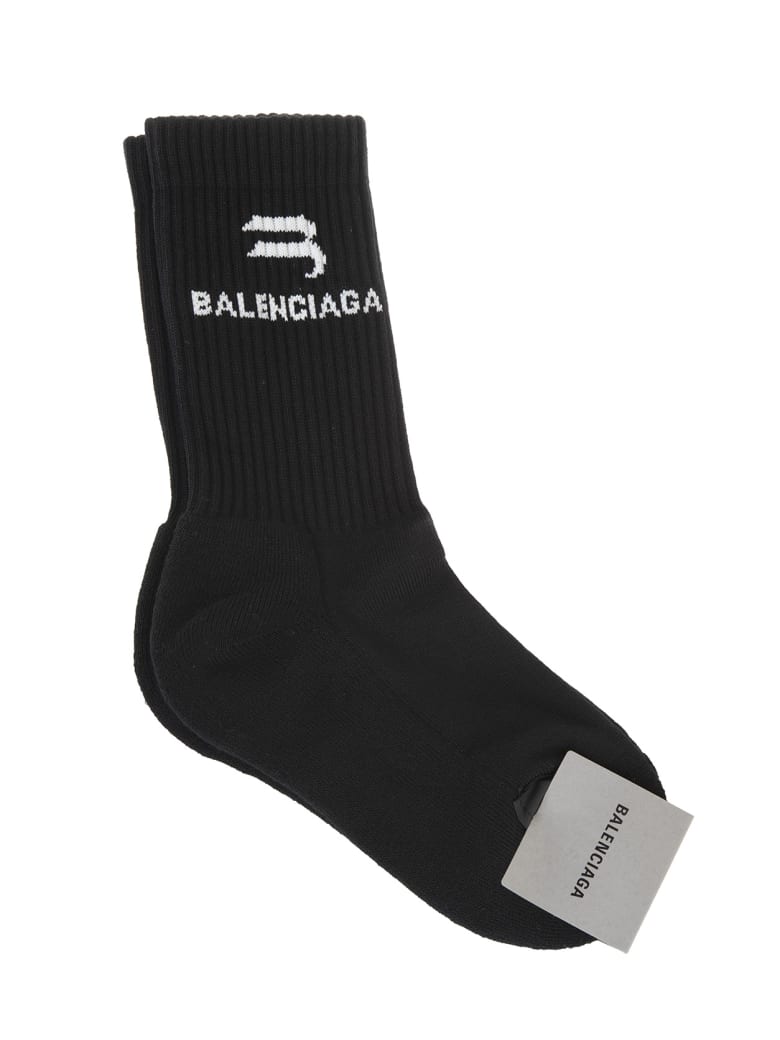 Balenciaga Woman Black Sporty B Socks - Black/white